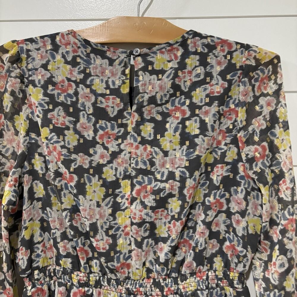 Ann Taylor LOFT | Dress Floral Long Sleeve Metallic Fun Flirty- Medium Petite - Picture 7 of 8